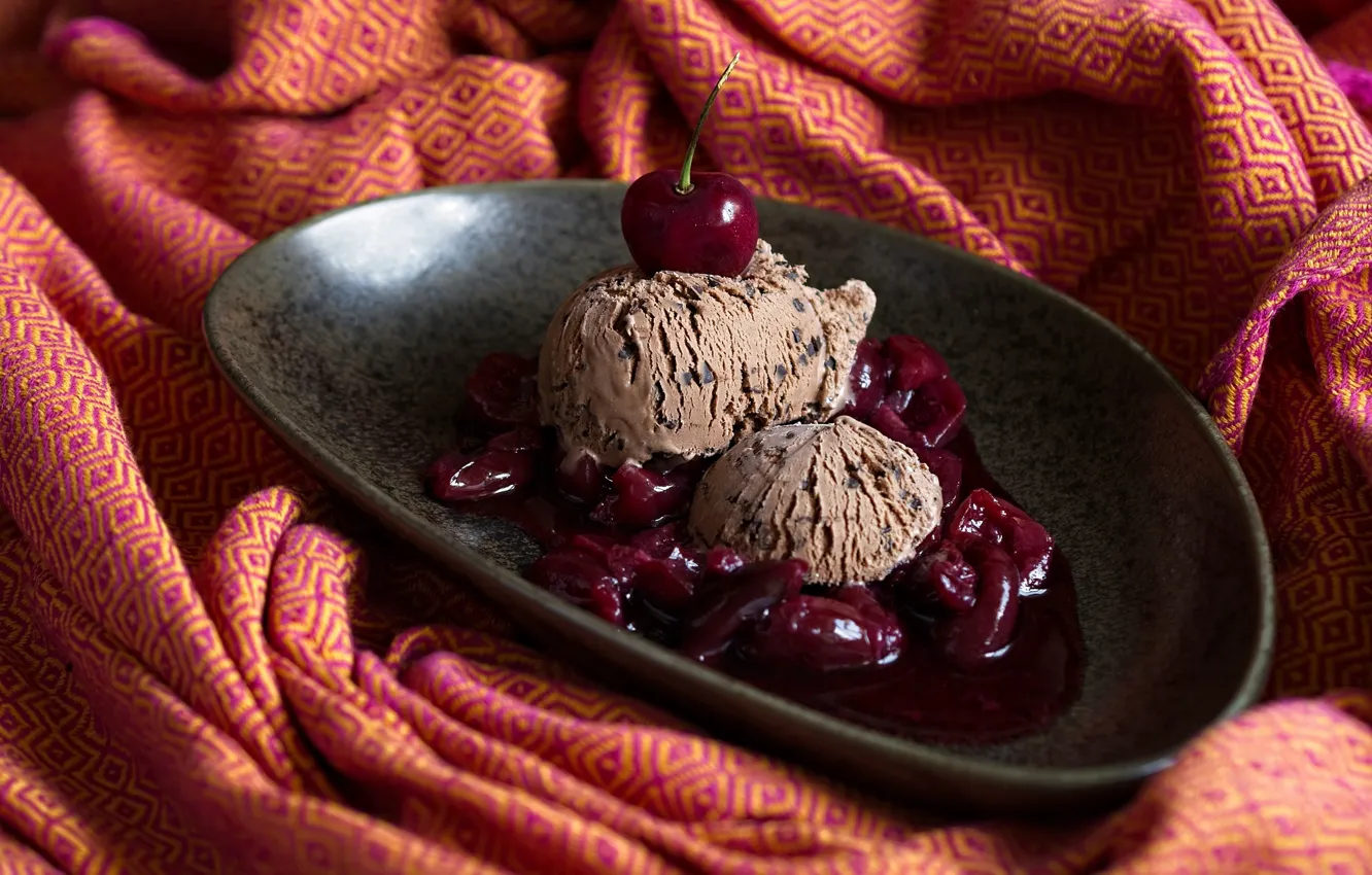 Photo wallpaper balls, orange, cherry, berries, towel, blanket, ice cream, fabric