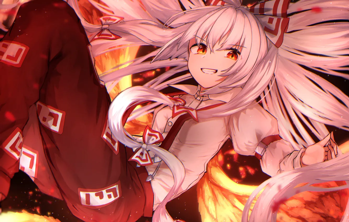 Photo wallpaper girl, smile, long hair, Touhou, Fujiwara no Mokou, Touhou, Touhou