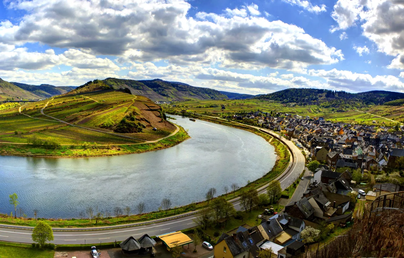 Photo wallpaper city, river, Town