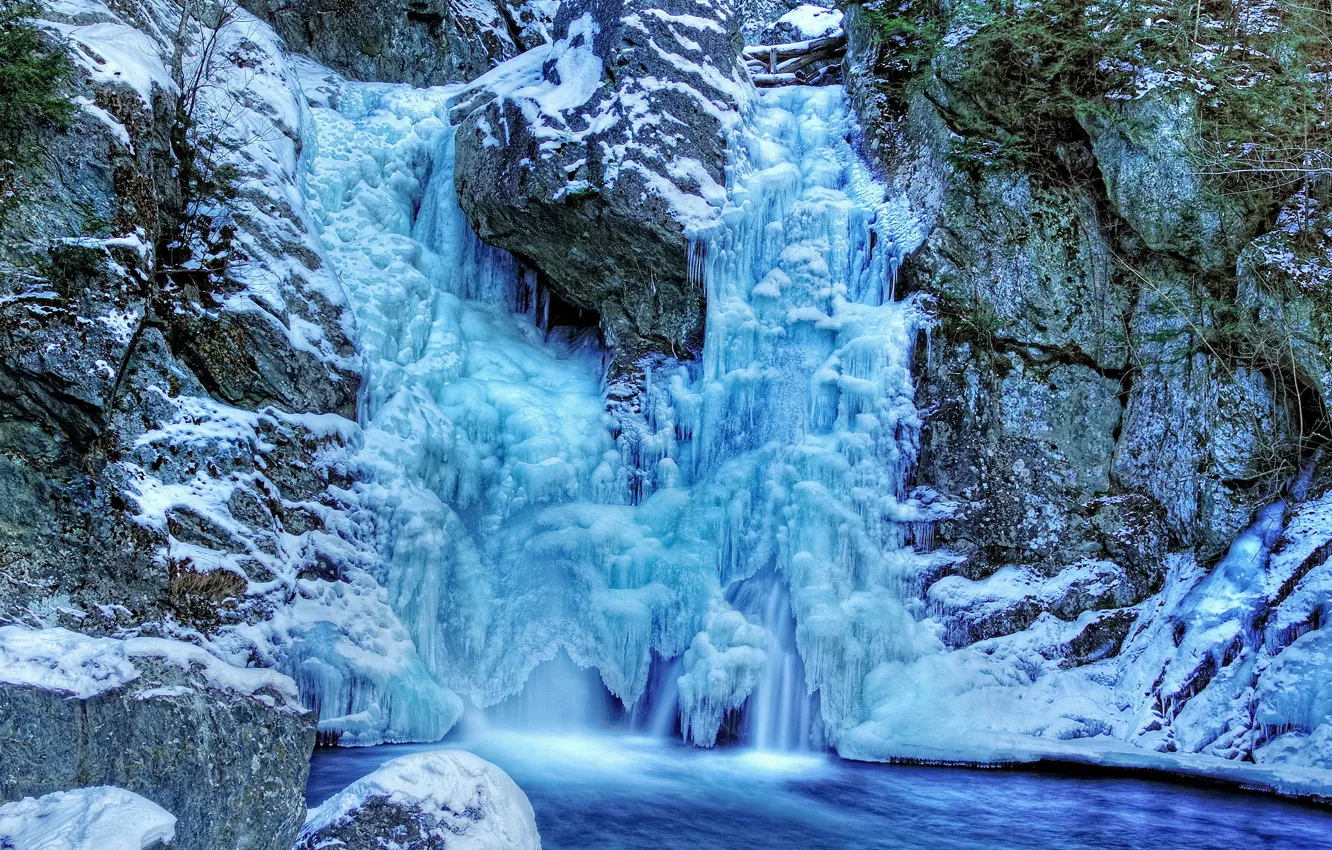 Photo wallpaper cold, winter, frozen waterfall