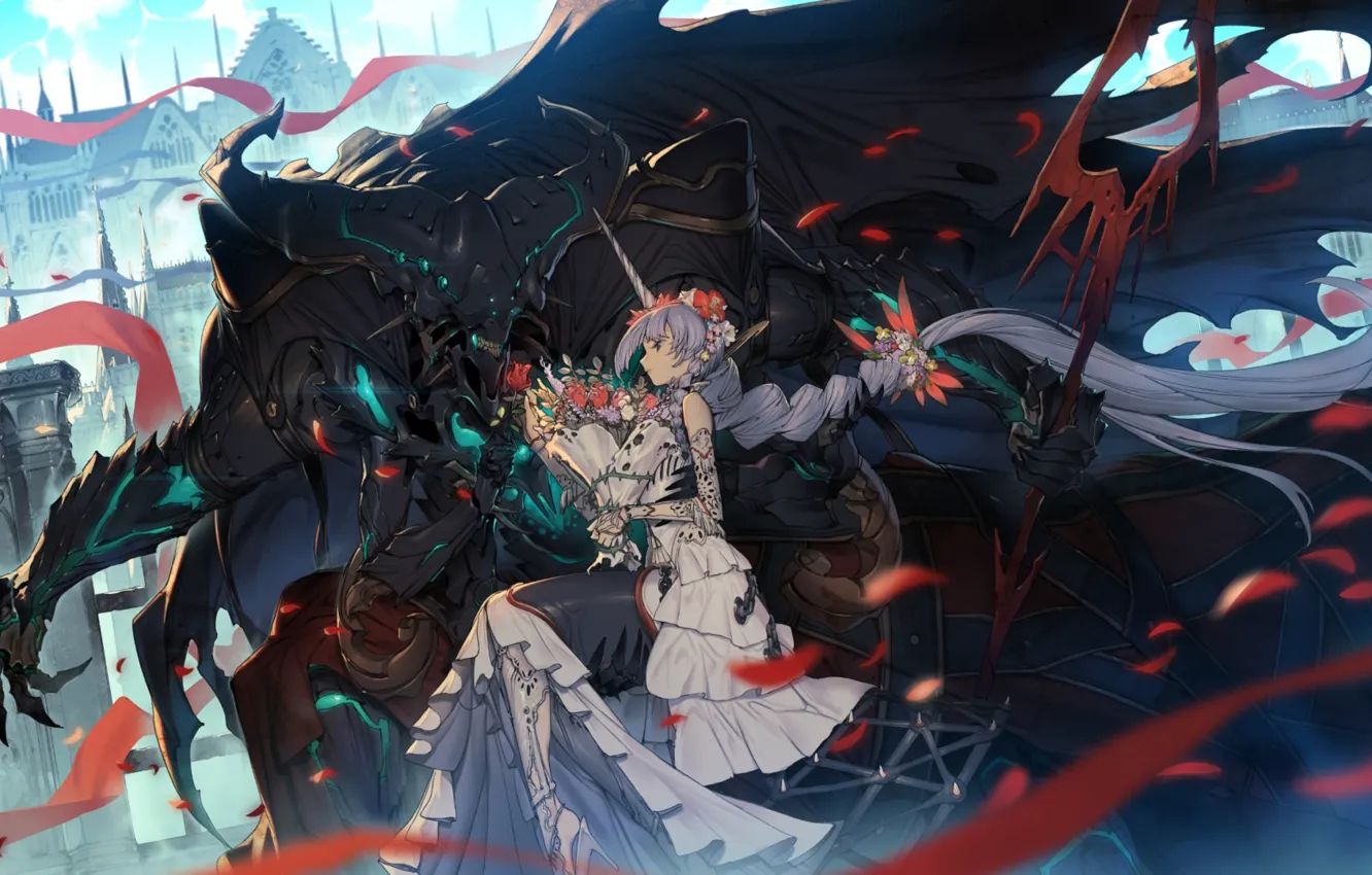 Photo wallpaper girl, monster, art