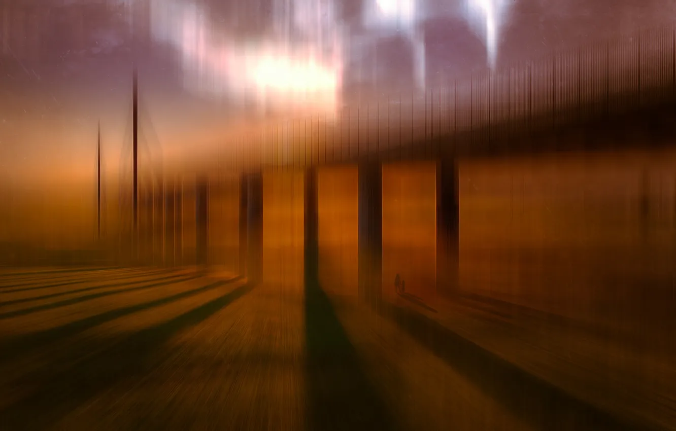 Photo wallpaper light, bridge, lights, mood, people, shadow, support