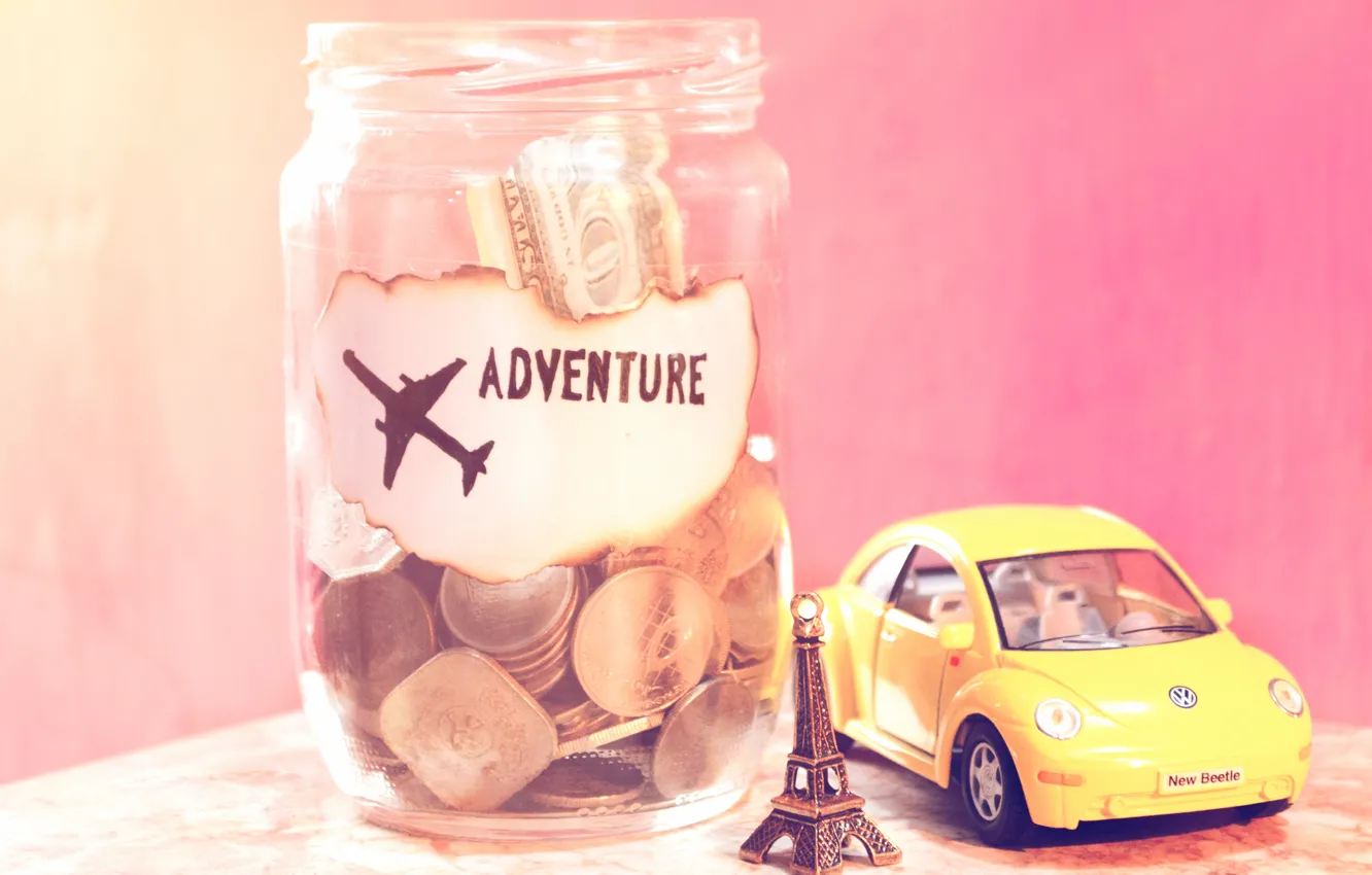 Photo wallpaper the inscription, Bank, Eiffel tower, coins, the plane, machine, banknotes