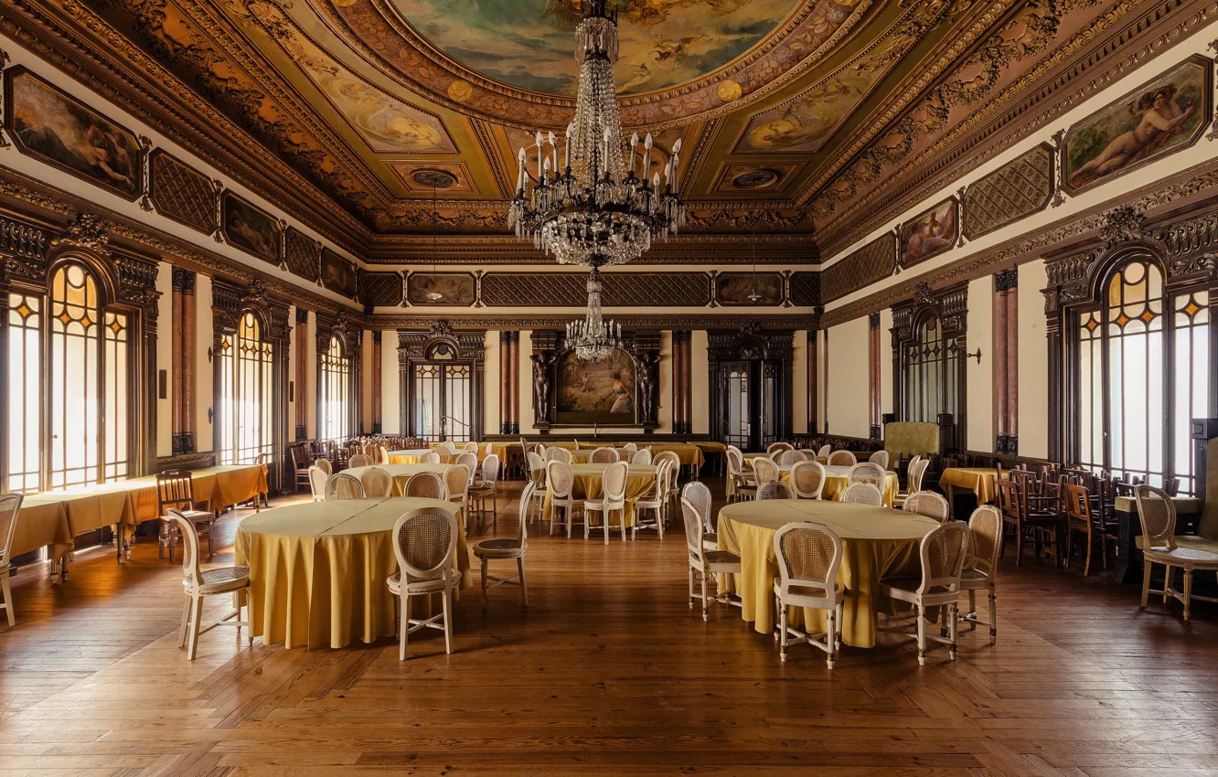 Photo wallpaper windows, wood, elegant, stylish, hall, chandelier, fashionable, Salon