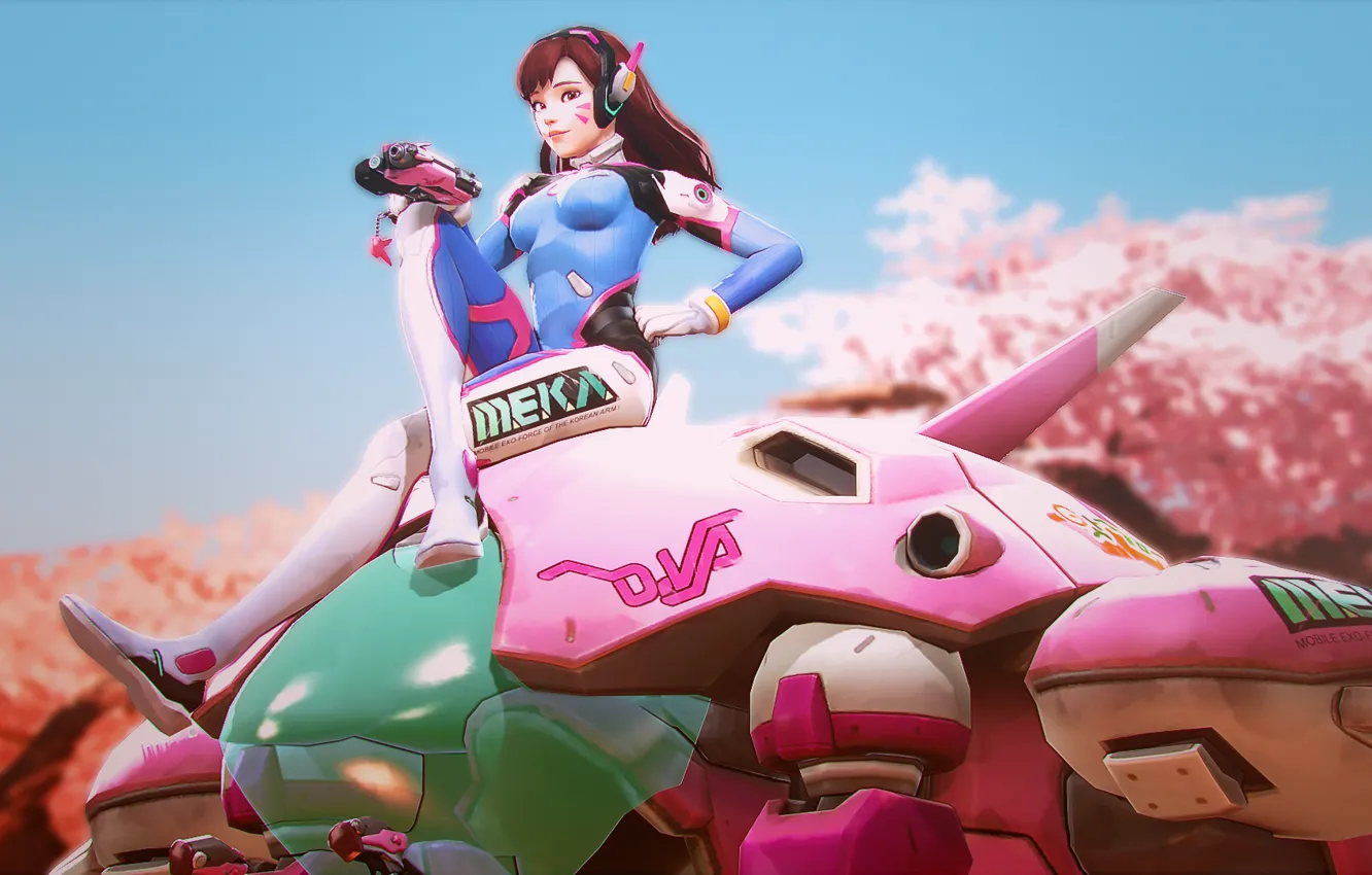 Photo wallpaper girl, gun, tank, Overwatch, D.Va, Hana Song