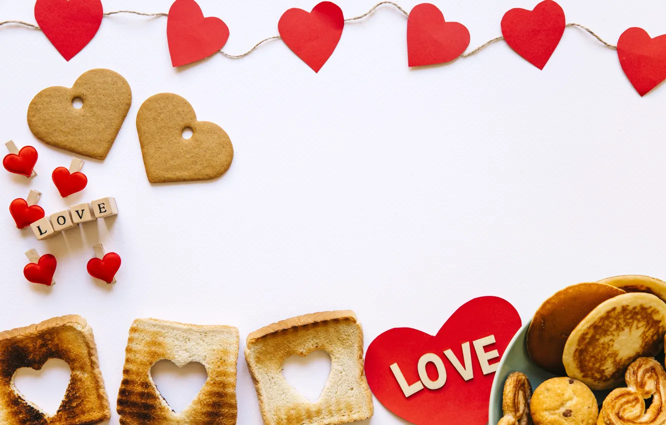 Photo wallpaper love, box, heart, Breakfast, cookies, gifts, Valentine's Day
