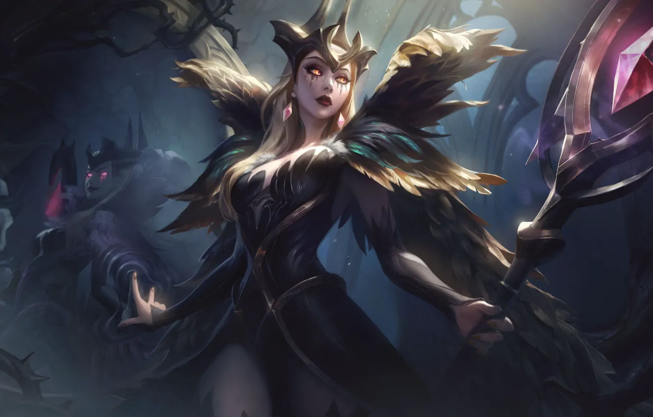 Photo wallpaper girl, art, blonde, staff, League of Legends, LoL, Leblanc