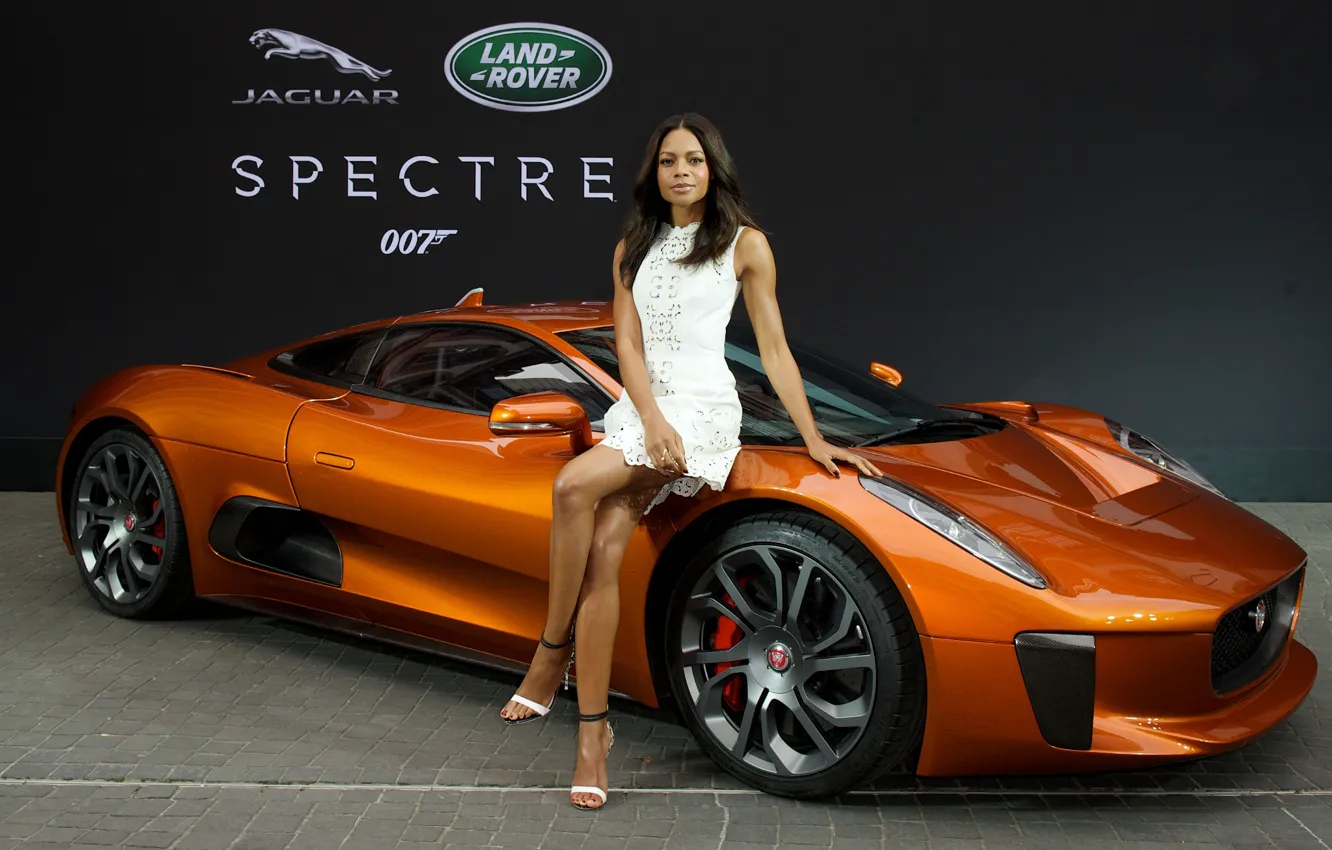 Photo wallpaper auto, girl, background, Jaguar, dress