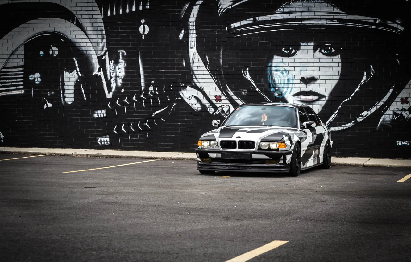 Photo wallpaper BMW, Tuning, BMW, winter, Alpina, E38, arctic camo, camo