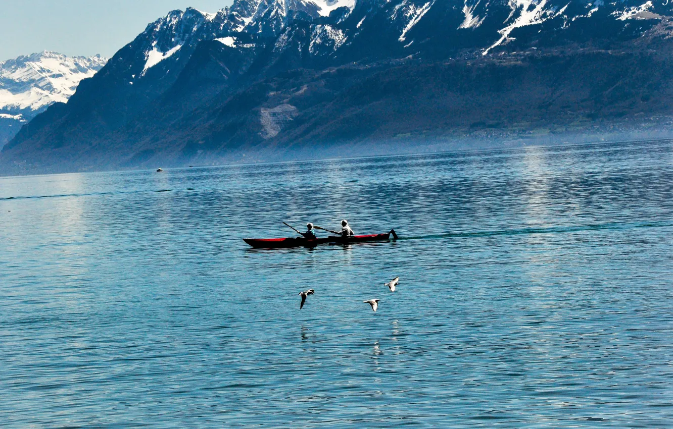 Photo wallpaper mountains, Switzerland, Switzerland, mountains, Lake Geneva, Lake Geneva