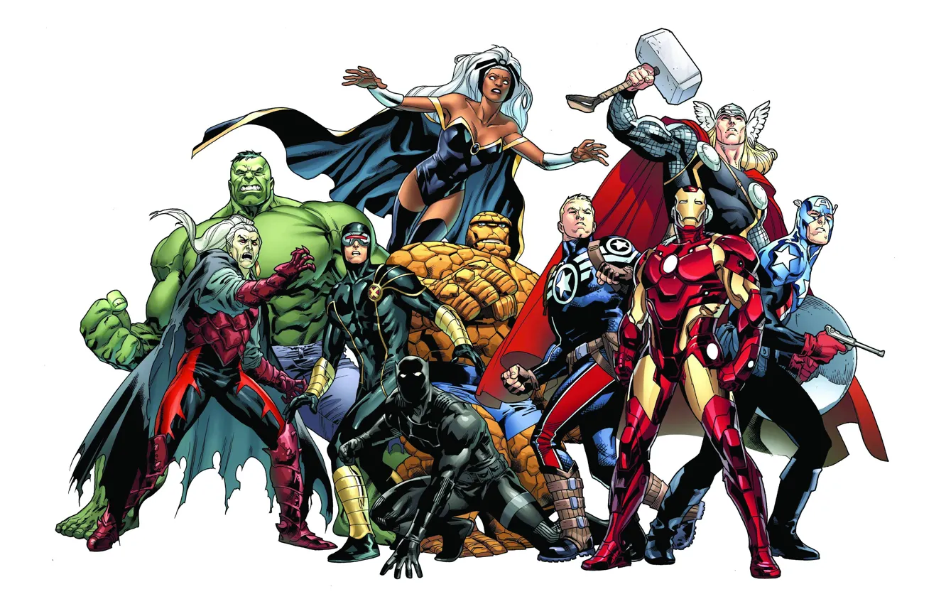 Photo wallpaper background, Hulk, Storm, Iron Man, Captain America, Thor, Marvel Comics, Cyclops