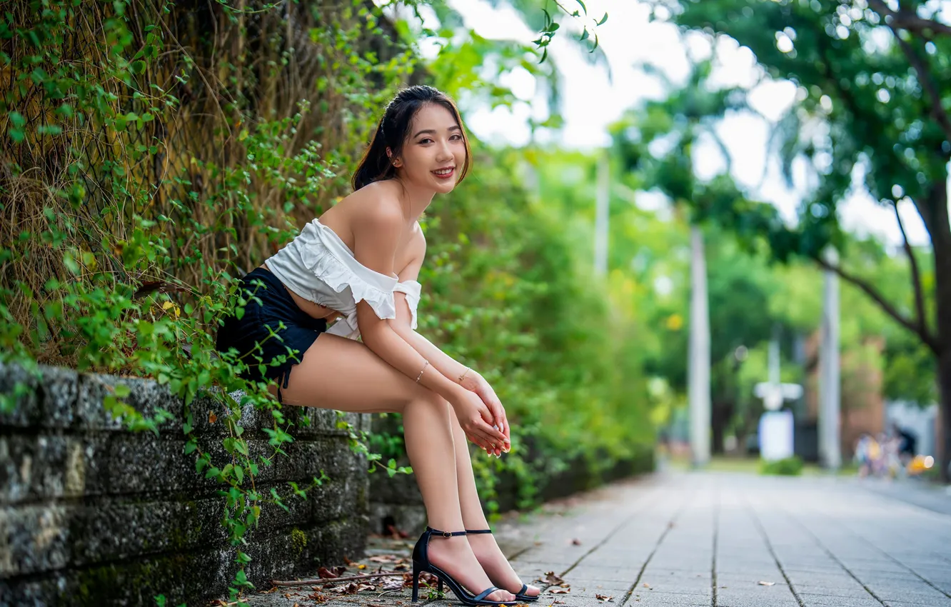 Photo wallpaper look, pose, model, skirt, portrait, makeup, figure, hairstyle