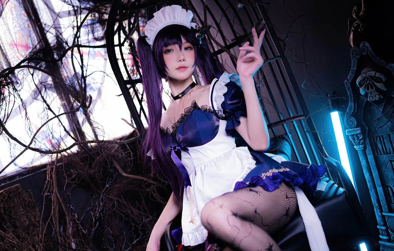 Photo wallpaper girls, cosplay, maid, Video Game, Mona, Genshin Impact