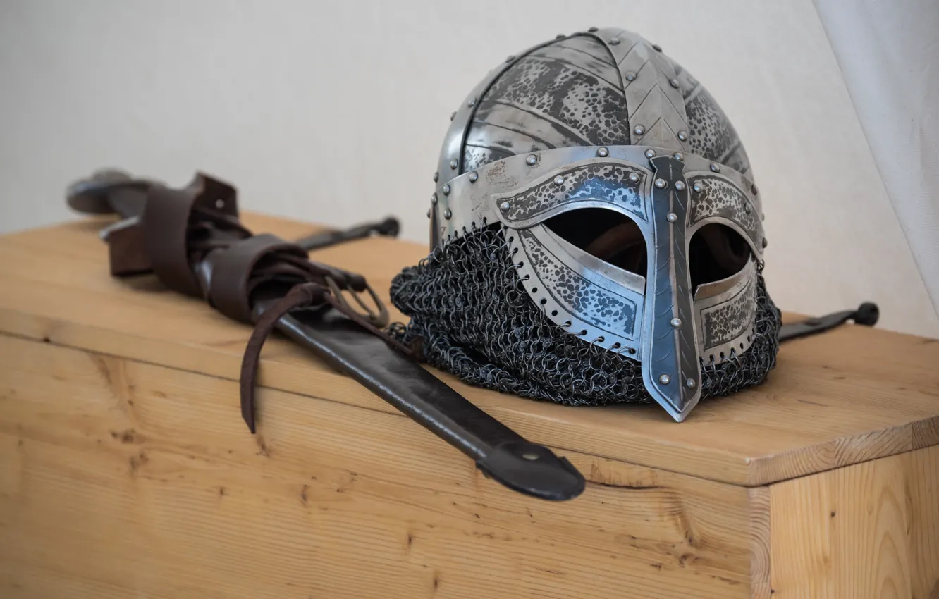 Photo wallpaper sword, helmet, Vikings