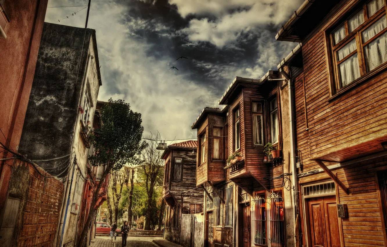 Photo wallpaper HDR, Street, Istanbul, Turkey, Street, Istanbul, Turkey, Old house