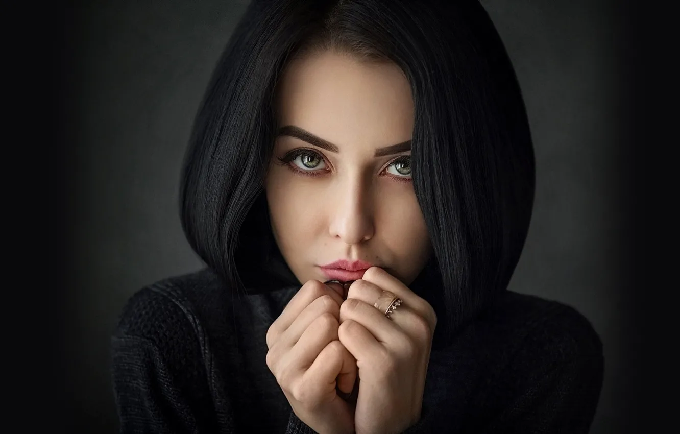 Photo wallpaper look, close-up, face, pose, background, model, portrait, hands