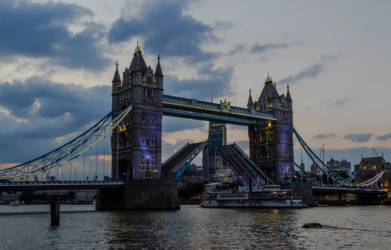 Photo wallpaper the sky, clouds, bridge, river, England, London, home, the evening