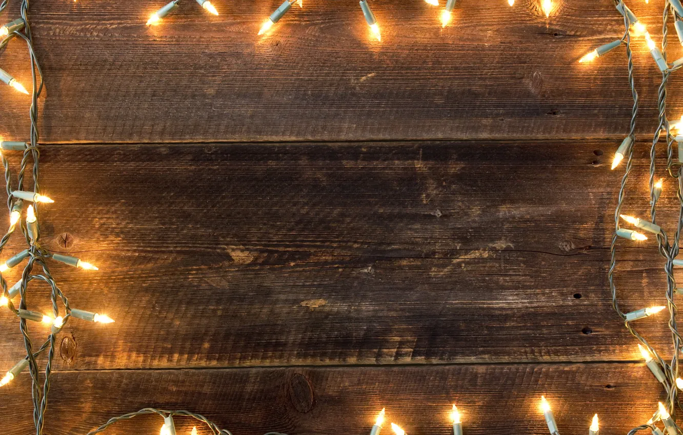 Photo wallpaper decoration, lights, new year, Christmas, garland, Christmas, wood, New Year