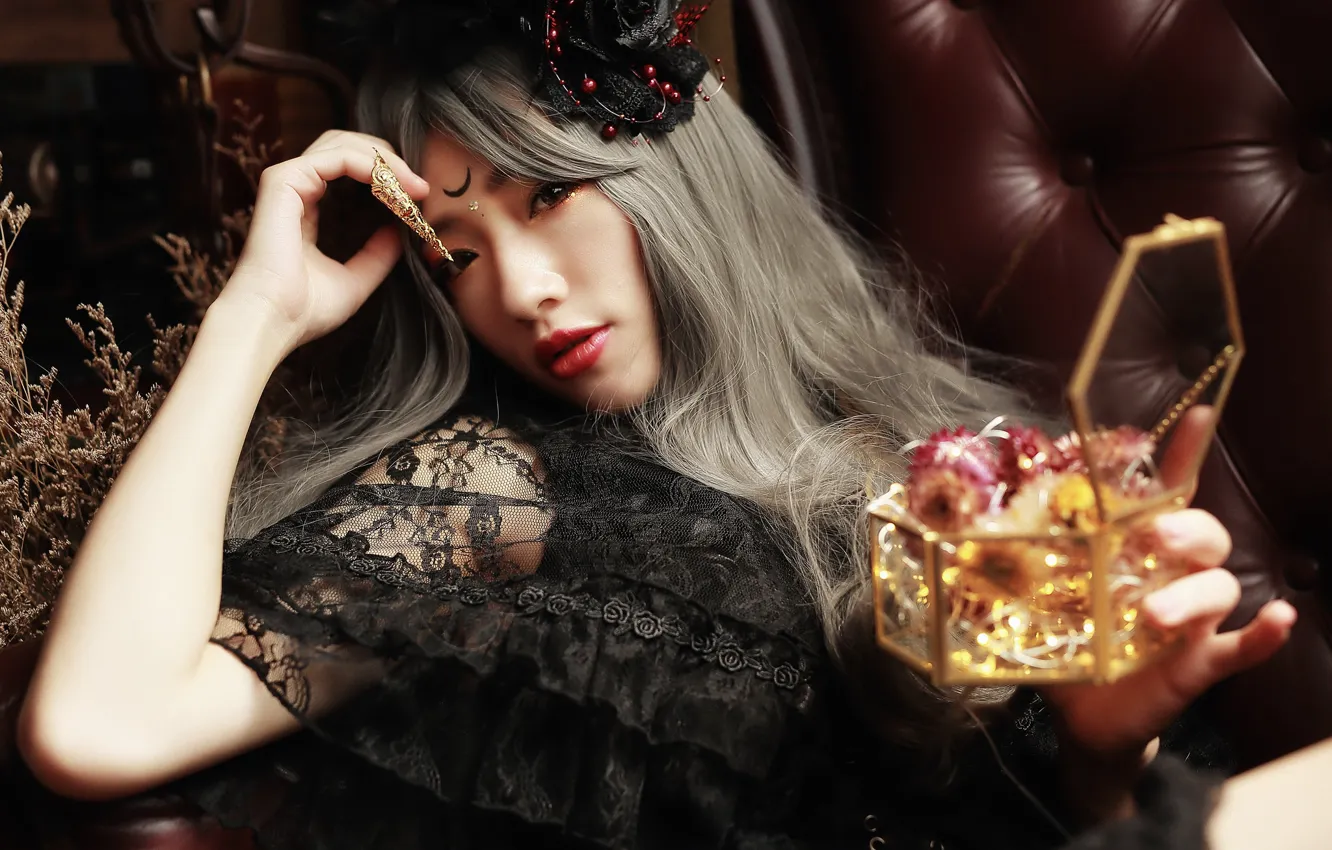 Photo wallpaper Asian, box, girl, look, style
