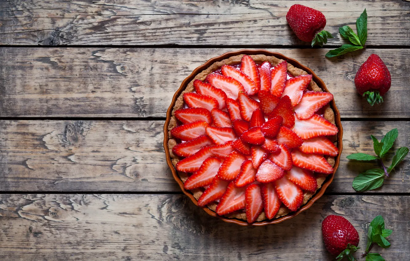 Photo wallpaper food, strawberry, pie, cream, dessert, cakes, sweet