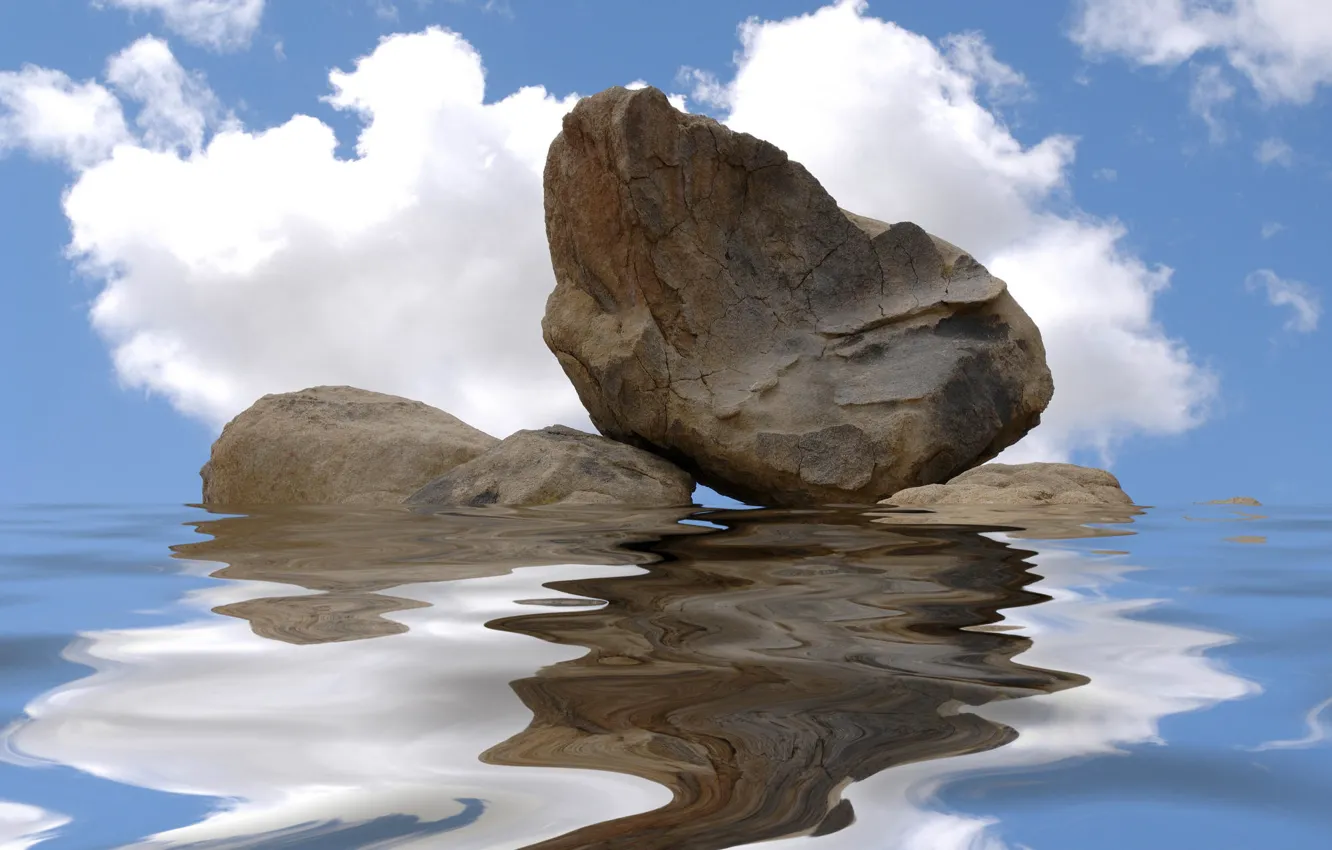 Photo wallpaper water, rock, reflection, stone, ruffle