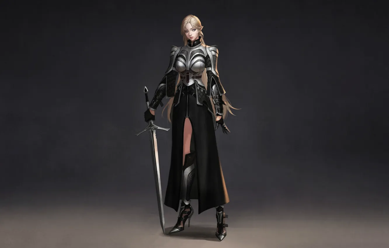 Photo wallpaper girl, sword, fantasy, armor, style, art, background, blonde