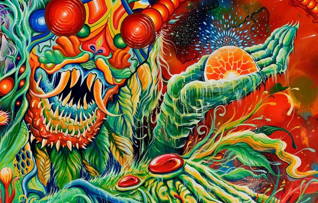 Photo wallpaper monster, monster, band, psychedelic, cover, symbolism, Once More 'Round the Sun, mastodon