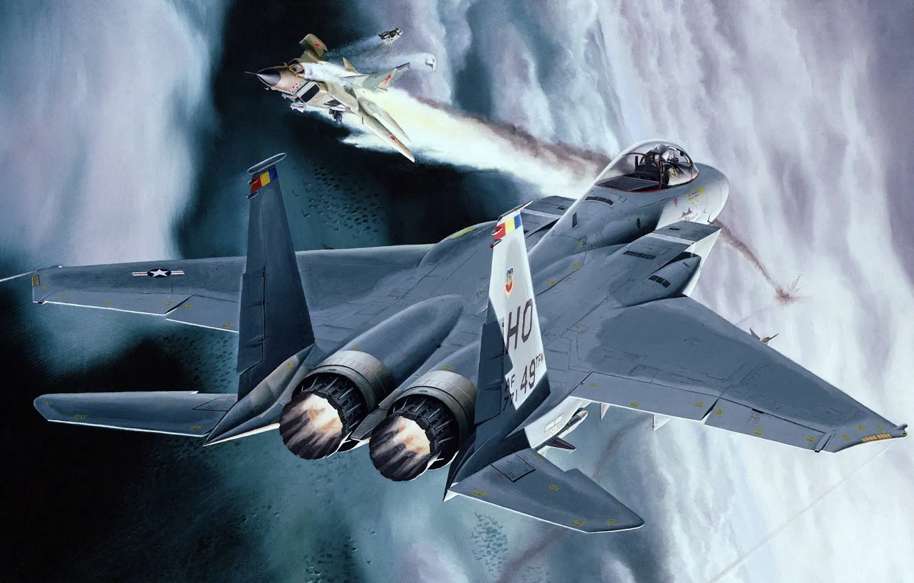 Photo wallpaper aviation, figure, fighter, Eagle, American, art, F-15, Douglas