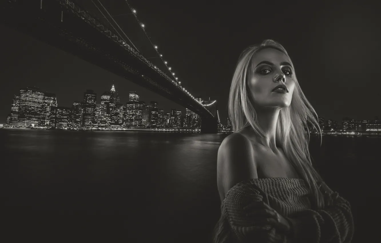 Photo wallpaper bridge, face, the city, background, model, hair, cutie
