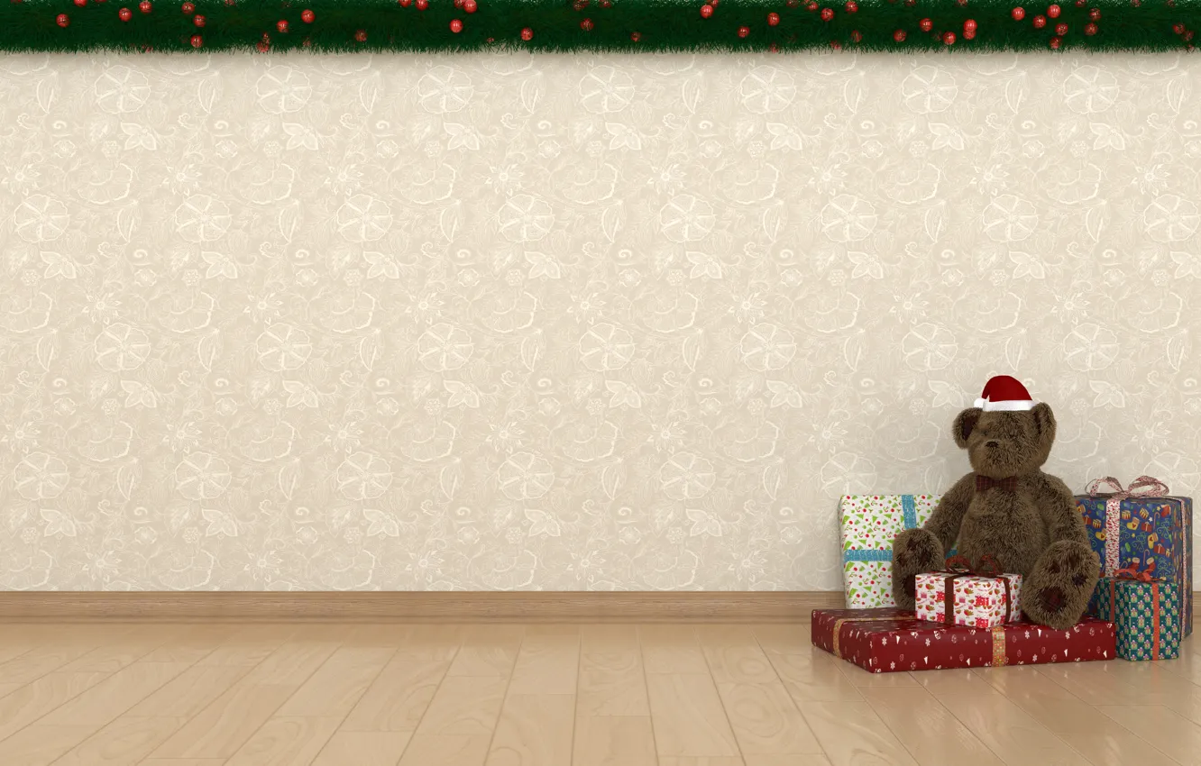 Photo wallpaper gift, new year, bear, Teddy bear