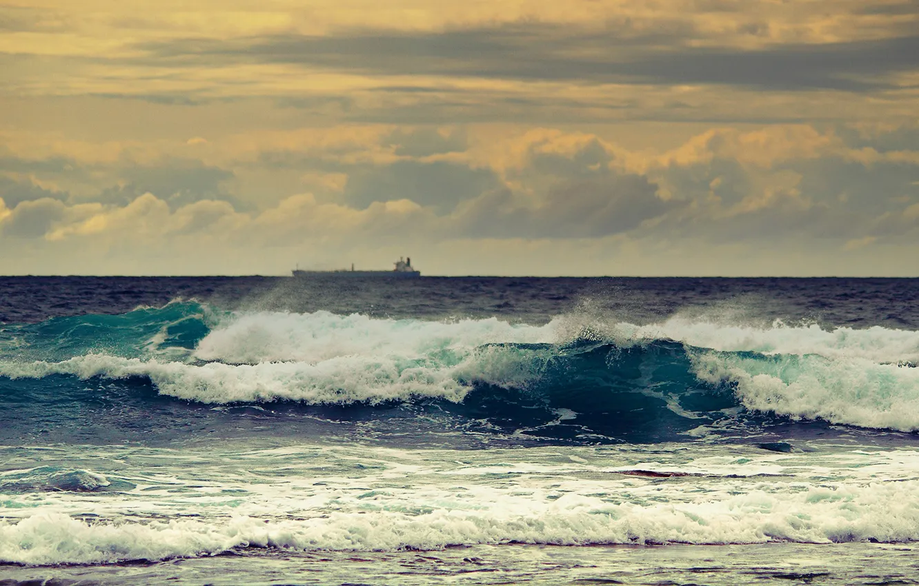 Photo wallpaper wave, sunset, the ocean