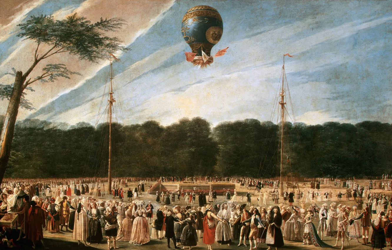 Photo wallpaper Neoclassicism, Antonio Carnicero, in the Park of Aranjuez, 1784, Montgolfier common poletis