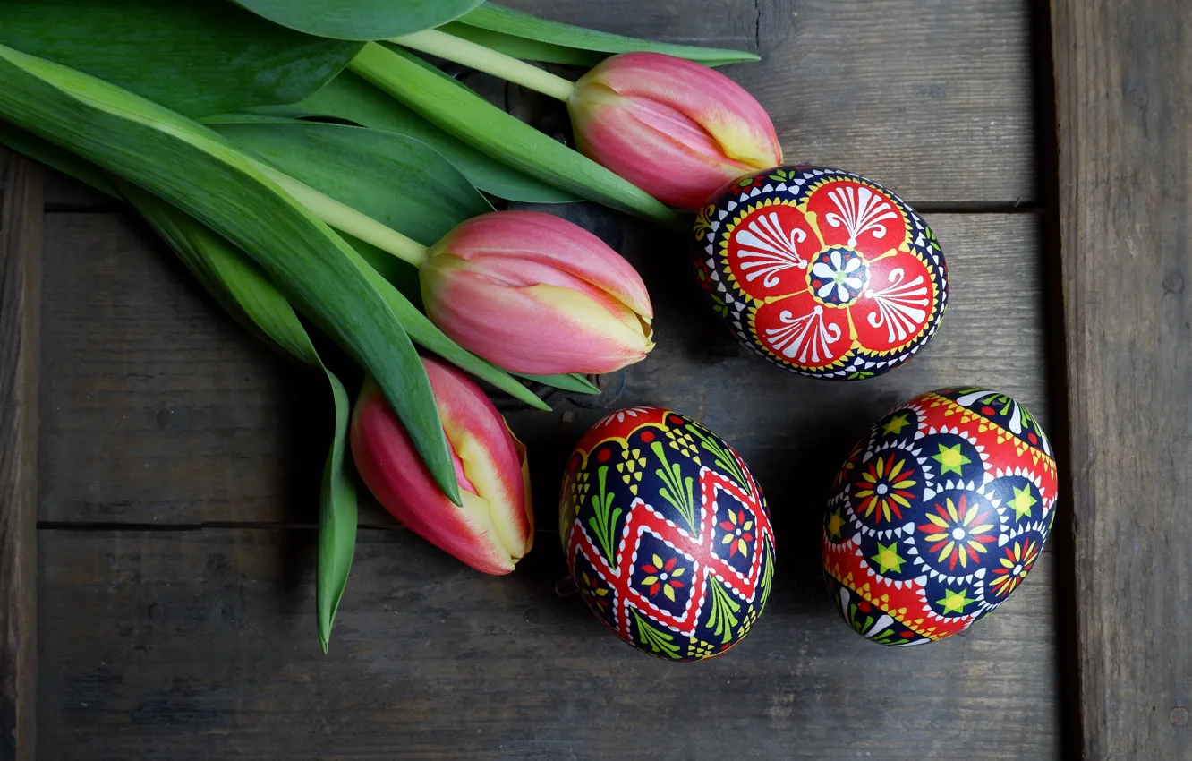 Photo wallpaper flowers, holiday, eggs, Easter, tulips