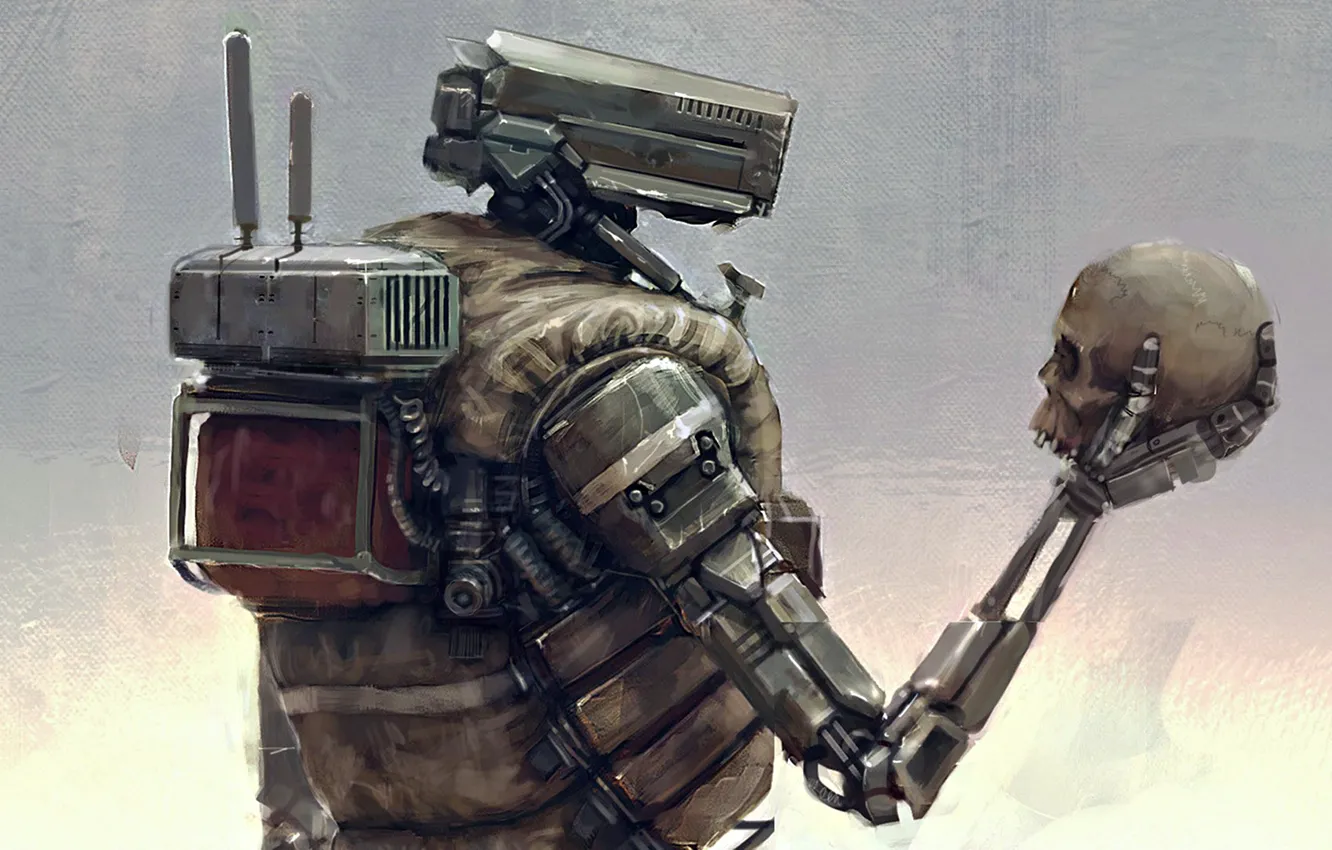 Photo wallpaper fiction, skull, robot, sci-fi
