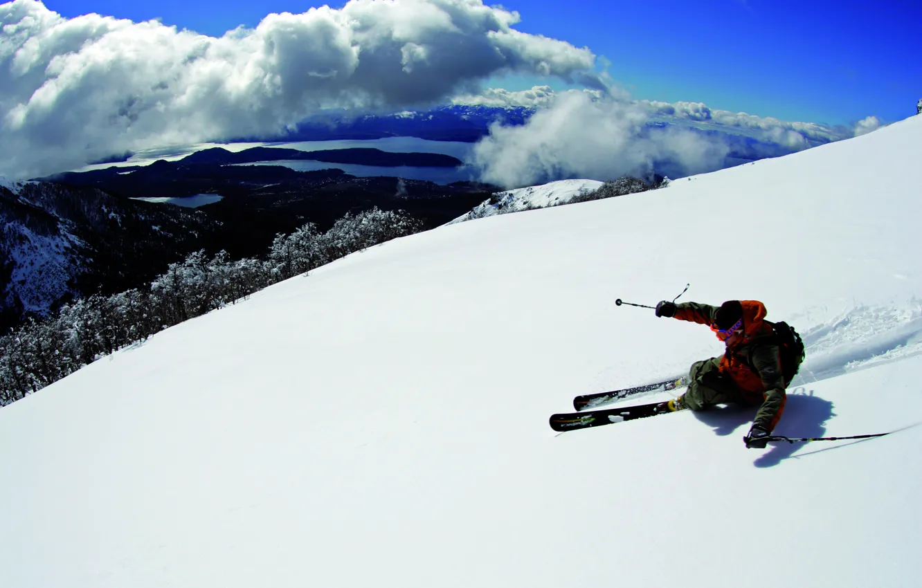 Photo wallpaper winter, snow, ski, moutains, free ride