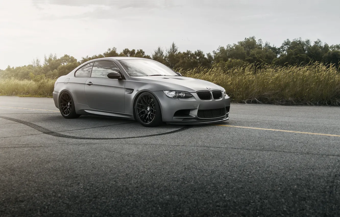 Photo wallpaper road, strip, grey, bmw, BMW, grey, e92