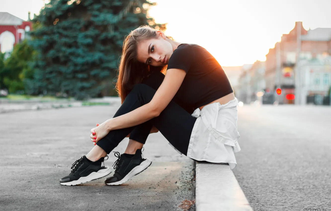 Photo wallpaper look, girl, the sun, pose, street, Dim Khokhlov