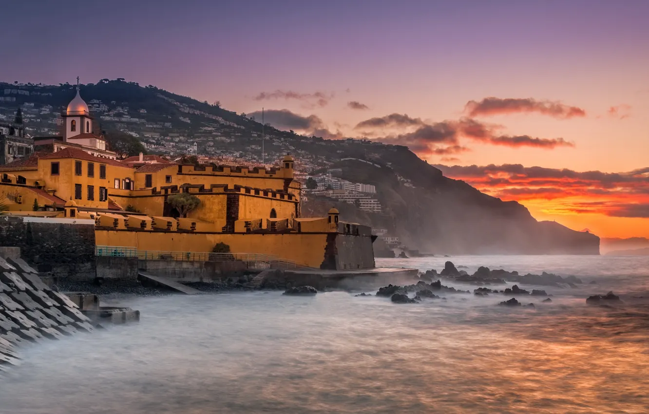 Photo wallpaper sunrise, Fort, Madeira, Saint James
