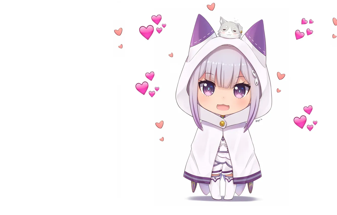 Photo wallpaper art, Chibi, anime, chibi, kara hajime chip, emilia (re zero), isek or seikatsu