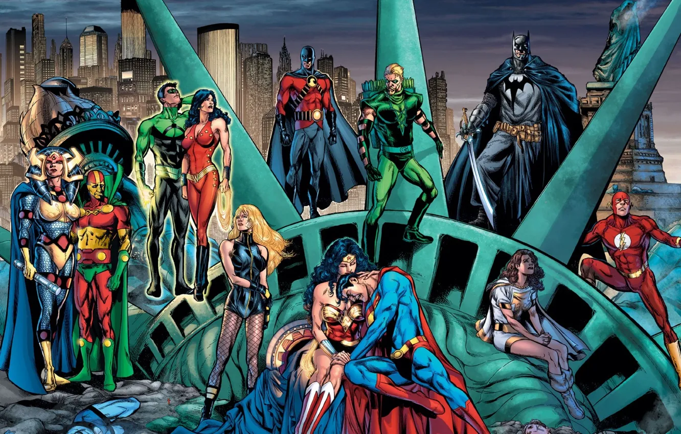 Photo wallpaper batman, comics, Superman, green lantern, wonder woman, dc universe, flash