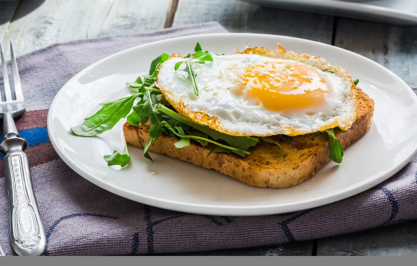 Photo wallpaper eggs, bread, scrambled eggs, toast