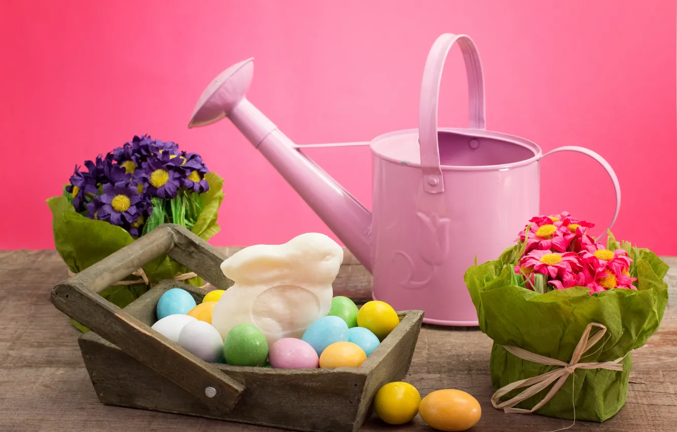 Photo wallpaper flowers, background, holiday, eggs, Easter