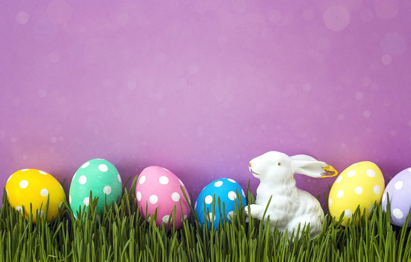 Photo wallpaper grass, spring, Easter, pink, spring, Easter, eggs, decoration