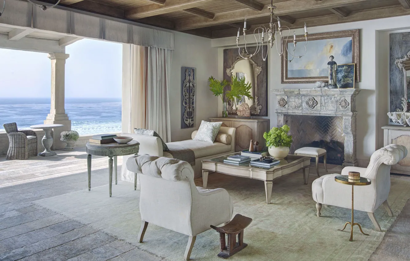 Photo wallpaper design, style, interior, fireplace, living room, Beach House, by Homer Oatman