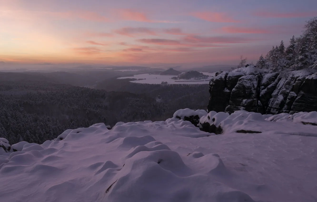 Photo wallpaper winter, snow, mountains, Germany, panorama, Germany, Saxony, Saxony