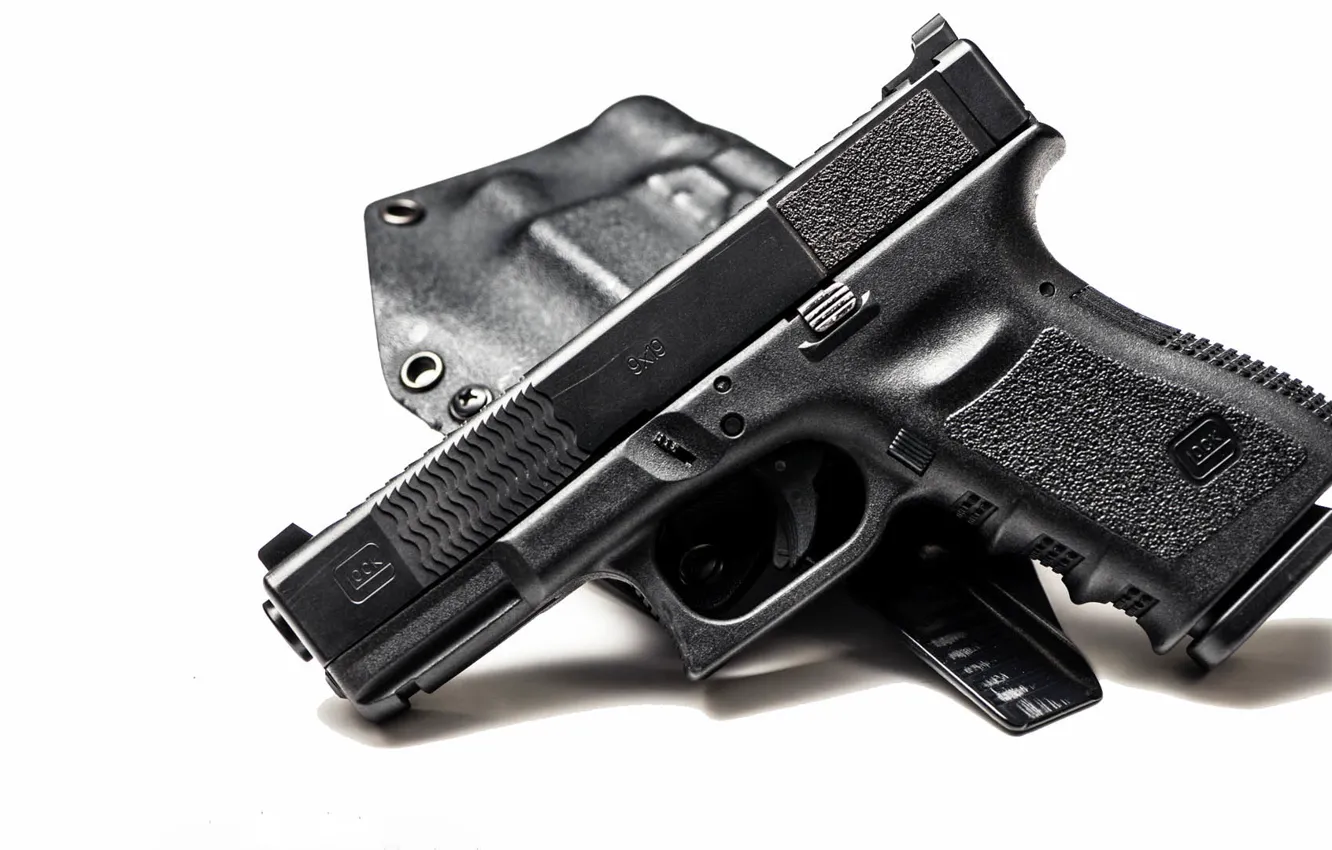 Photo wallpaper gun, white background, Glock, holster, custom, ATEi