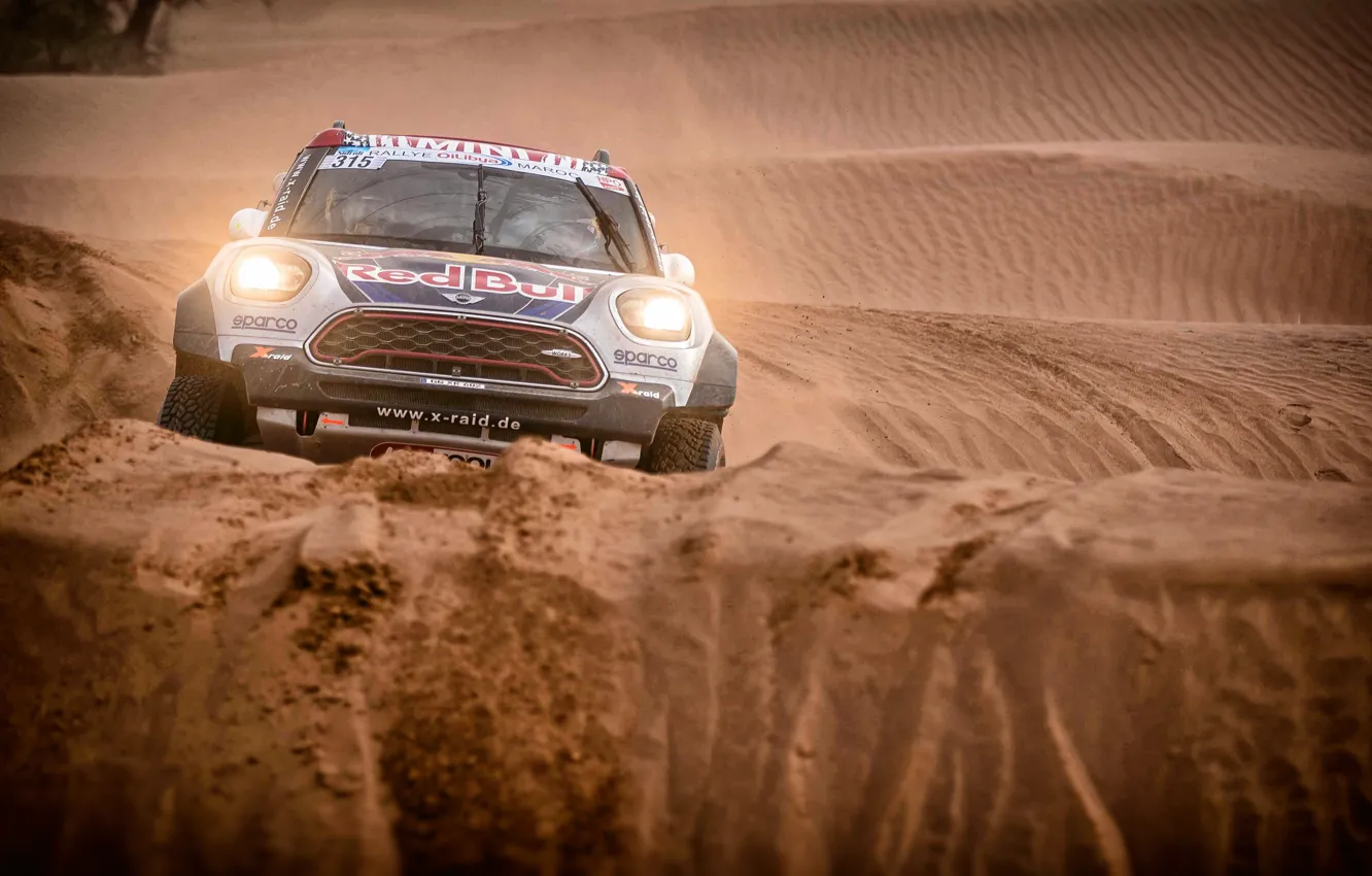 Photo wallpaper sand, machine, race, sport, desert, lights, Mini, dunes