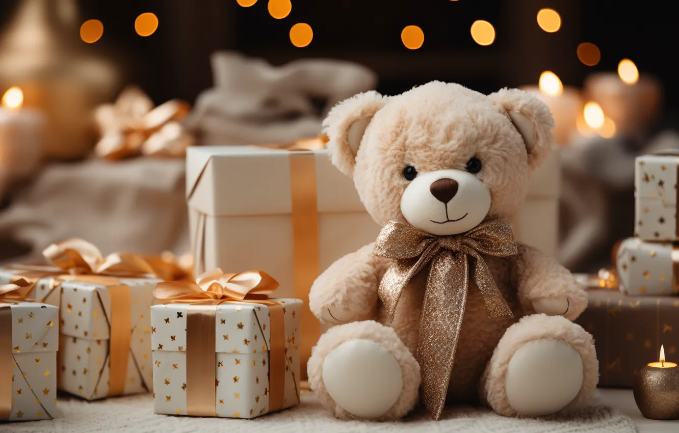 Photo wallpaper gift, toy, new year, bear, Christmas, bear, bear, Teddy