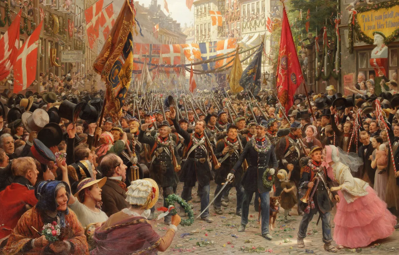 Photo wallpaper Danish painter, 1894, Danish painter, oil on canvas, Otto Bache, Otto Bach, Soldiers return to …