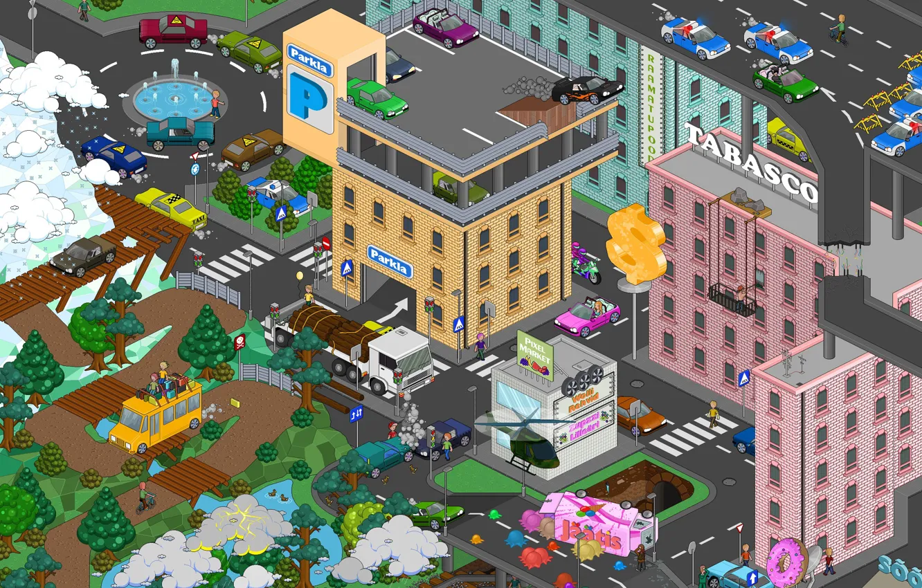Photo wallpaper city, pixels, pixel art